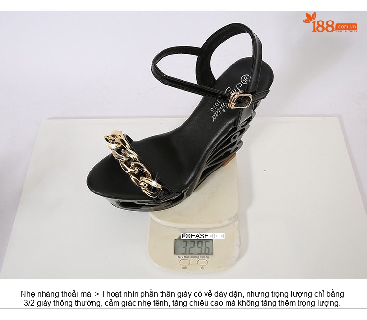 Giày Sandal Cao Gót Nữ Quai Mảnh Đế Xuồng Khóa Kim Loại Gót Cao 10cm - 12cm Màu Đen, Trắng chi tiết 7
