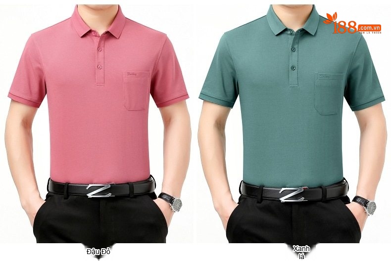 Áo Polo Nam Tay Ngắn Lụa Tằm Thượng Hạng Form Rộng Có Túi Màu Đỏ, Trắng, Xanh, Hồng... chi tiết 5