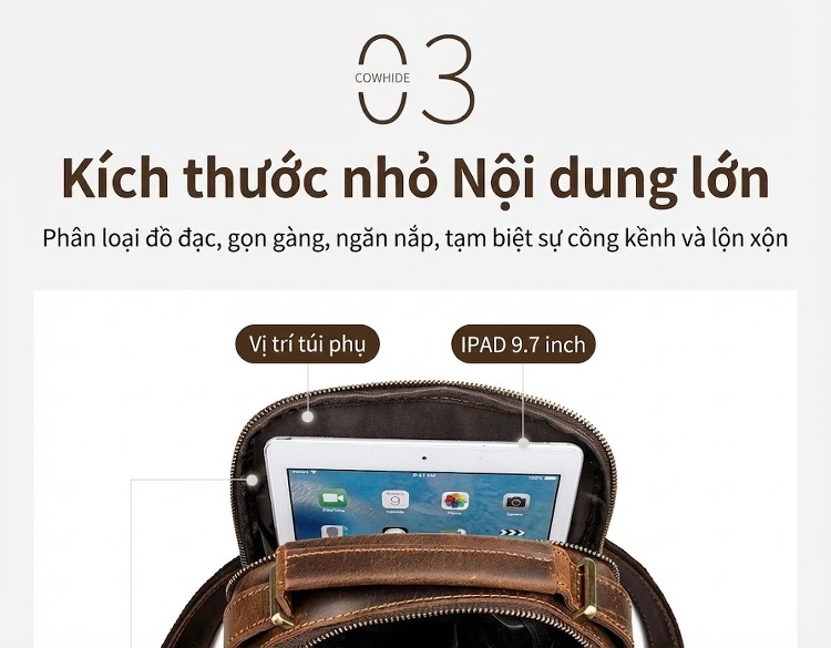 Túi Đeo Chéo Nam Da Thật Túi Đeo Vai Da Mad Horse Màu Nâu chi tiết 5
