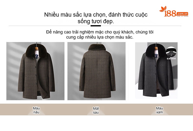 Áo Khoác Nam Kẻ Caro Cổ Lông Tháo Rời Dày Dặn Màu Xám, Nâu chi tiết 6