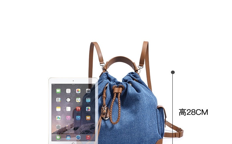 Balo Nữ Vải Canvas Kiểu Dáng Rút Dây Đeo Vai Thiết Kế Vintage Sức Chứa Lớn Màu Xanh Dương, Xanh Đậm chi tiết 10