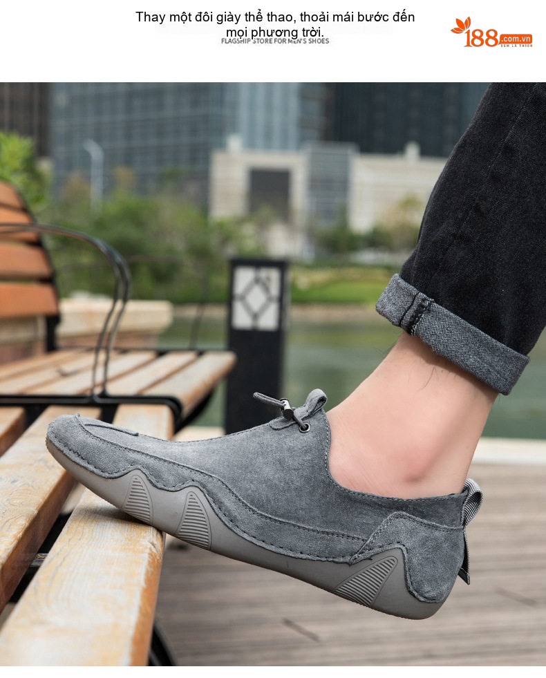 Giày Lười Nam Da Mờ Thoáng Khí Chiều Cao Đế Khoảng 2cm Màu Kem, Xám chi tiết 19