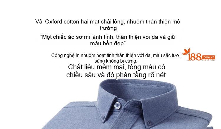 Áo Sơ Mi Tay Dài Nam Cotton Oxford Dáng Ôm Màu Trắng, Xanh Dương, Xám, Xanh Lá... chi tiết 7