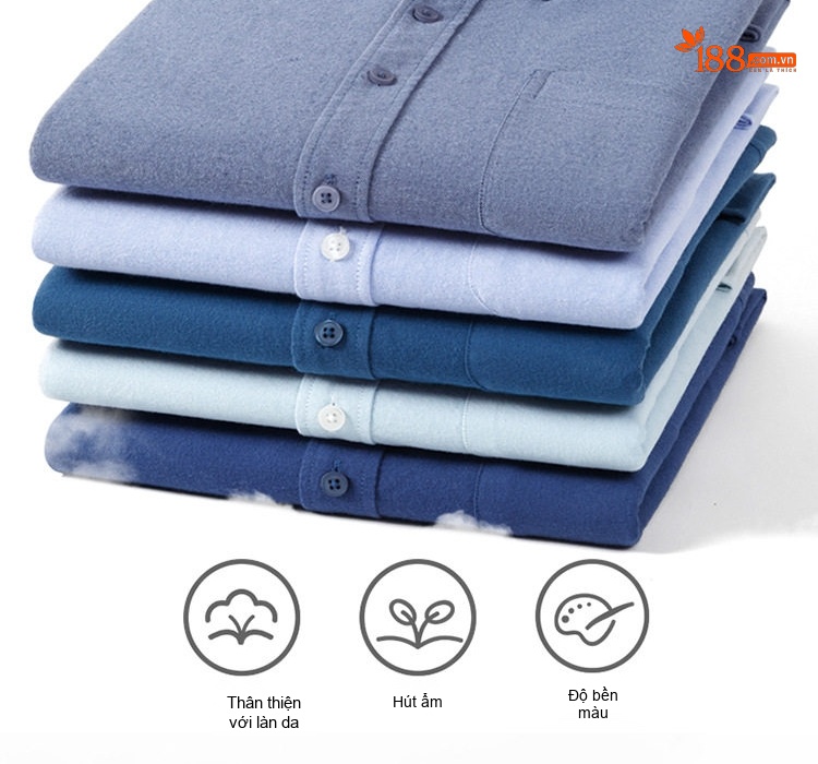 Áo Sơ Mi Tay Dài Nam Cotton Oxford Dáng Ôm Màu Trắng, Xanh Dương, Xám, Xanh Lá... chi tiết 8