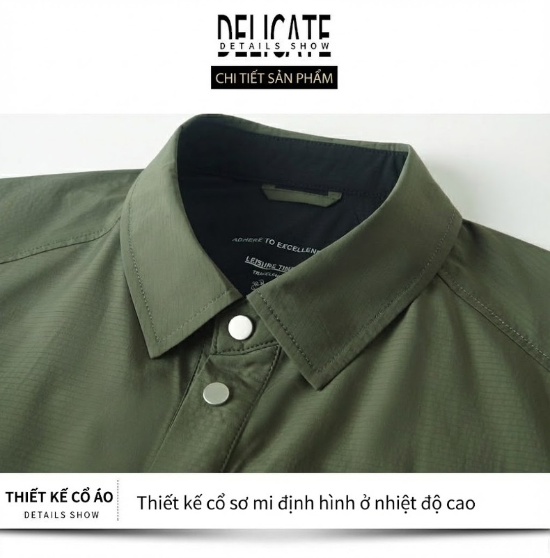 Áo Khoác Nam Cổ Sơ Mi Mỏng Nhẹ Màu Xanh Olive, Đen chi tiết 21
