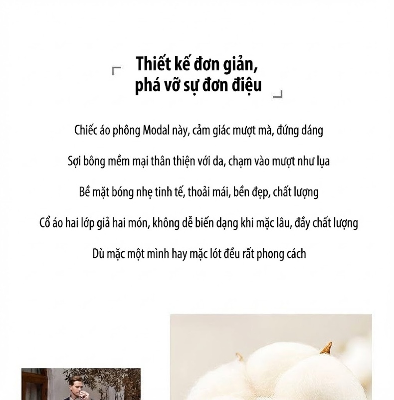 Áo Thun Dài Tay Nam Cotton Modal Mềm Mại Kháng Khuẩn Màu Trắng, Đen, Xám, Xanh... chi tiết 6