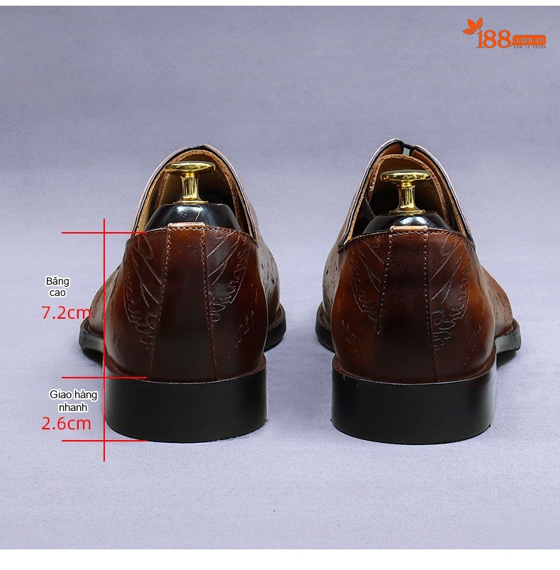 Giày Tây Buộc Dây Nam Da Bò Chiều Cao Đế Khoảng 3cm Màu Đen, Nâu chi tiết 18