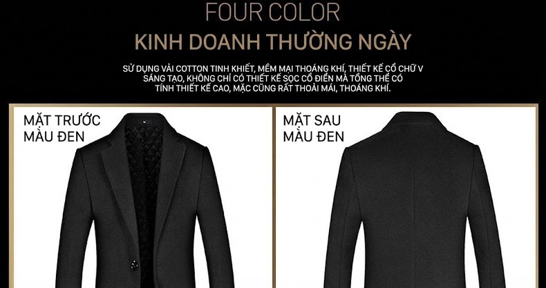 Áo Khoác Dạ Nam Dáng Dài Vừa Vặn Phong Cách Doanh Nhân Màu Đen, Xám, Xanh Navy... chi tiết 9