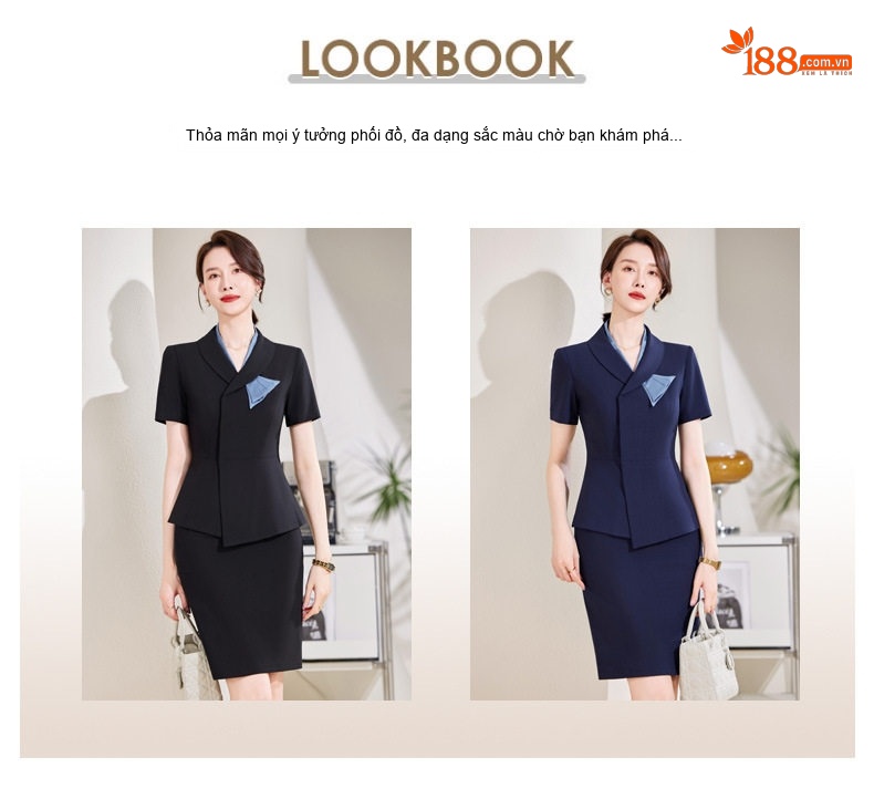 Set Bộ Vest Công Sở Nữ Tay Ngắn Thiết Kế Thanh Lịch Màu Đen, Xanh Navy chi tiết 8