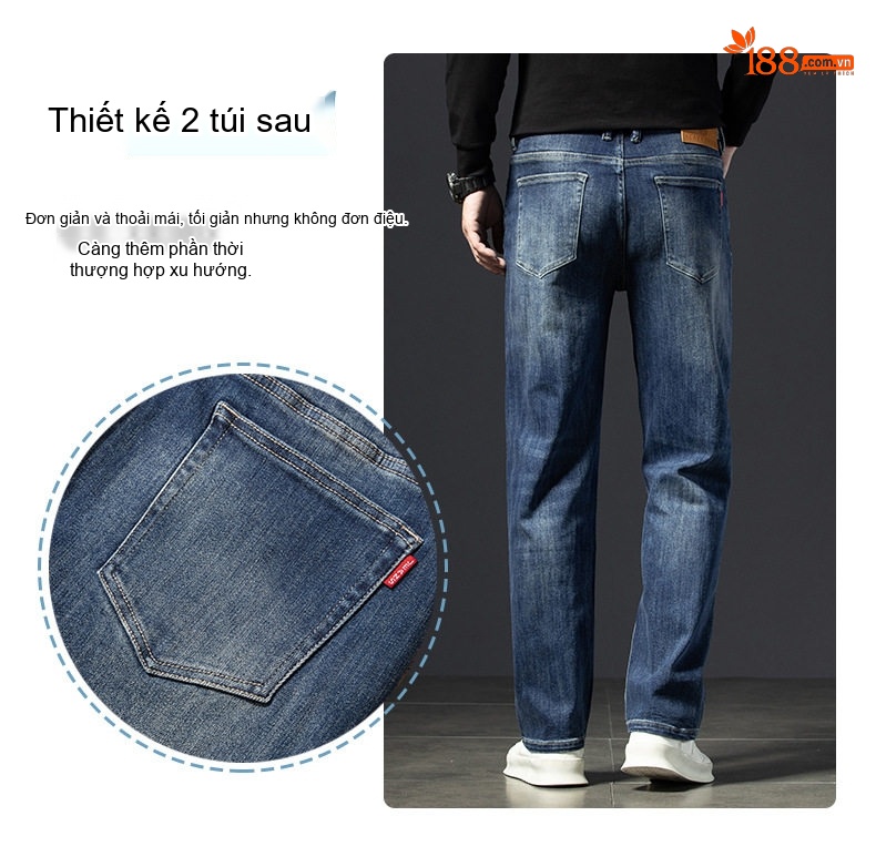 Quần Jean Nam Cotton Co Giãn Dáng Suông Rộng Phong Cách Doanh Nhân Màu Xanh chi tiết 7