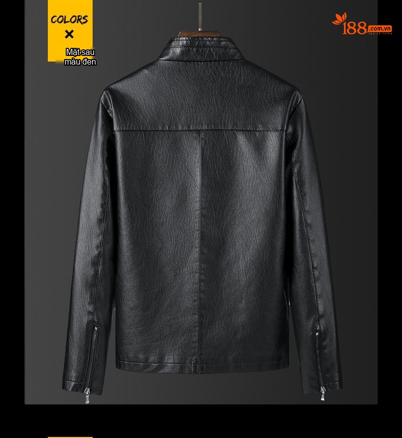 Áo Khoác Da Nam Kiểu Motor Biker Da Bóng Cổ Trụ Màu Đen, Nâu, Đỏ Rượu Vang chi tiết 6