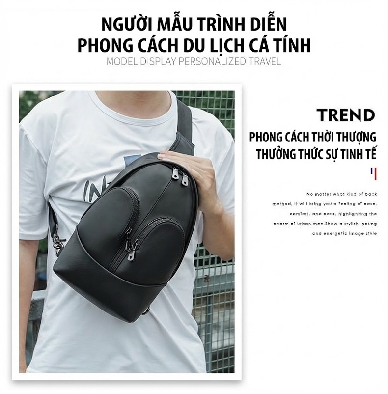 Túi Đeo Ngực/Đeo Vai Nam Da Thật Thời Trang Màu Đen chi tiết 2