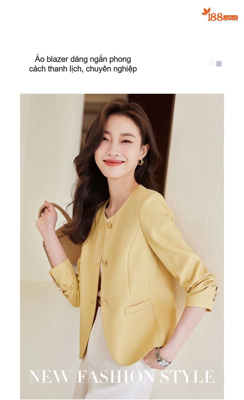 Áo Khoác Blazer Nữ Phong Cách Hàn Quốc Công Sở Thanh Lịch Màu Hồng, Kem, Xanh, Vàng chi tiết 3