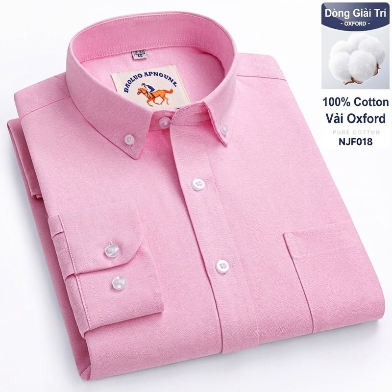 Áo Sơ Mi Nam Tay Dài Oxford Cotton Thoáng Khí Họa Tiết Kẻ Sọc Lớn Màu Xanh Dương, Đen, Trắng, Xám...