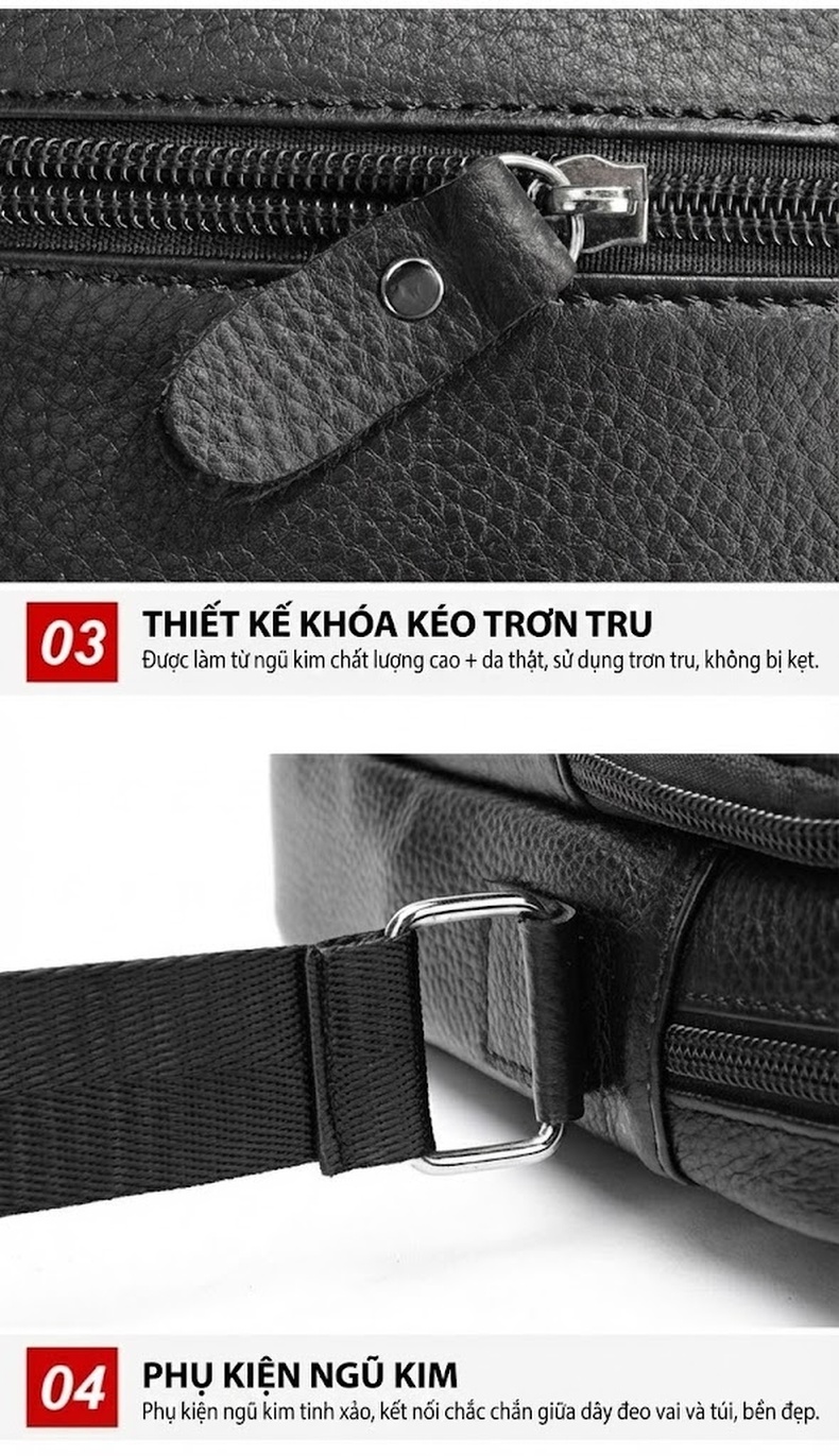 Túi Đeo Chéo/Đeo Vai Nam Da Bò Thật Dung Tích Lớn Phong Cách Doanh Nhân Màu Đen chi tiết 26
