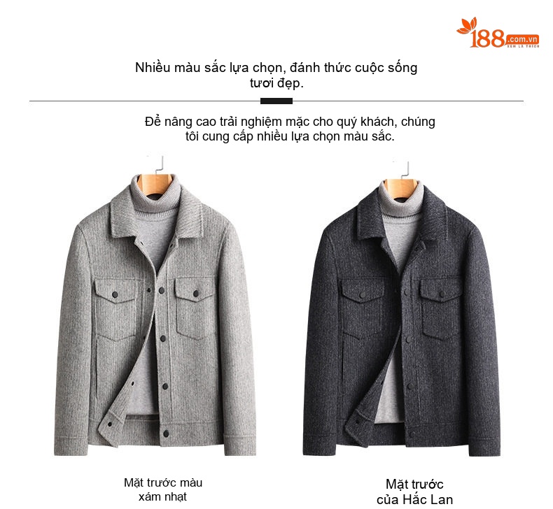 Áo Khoác Nam Alpaca Lông Cừu Dáng Ngắn Dáng Rộng Màu Xám, Đen chi tiết 22