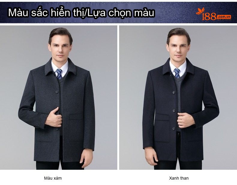 Áo Khoác Dạ Nam Lông Cừu Hai Mặt Trung Niên Giữ Ấm Màu Xám Đậm chi tiết 5