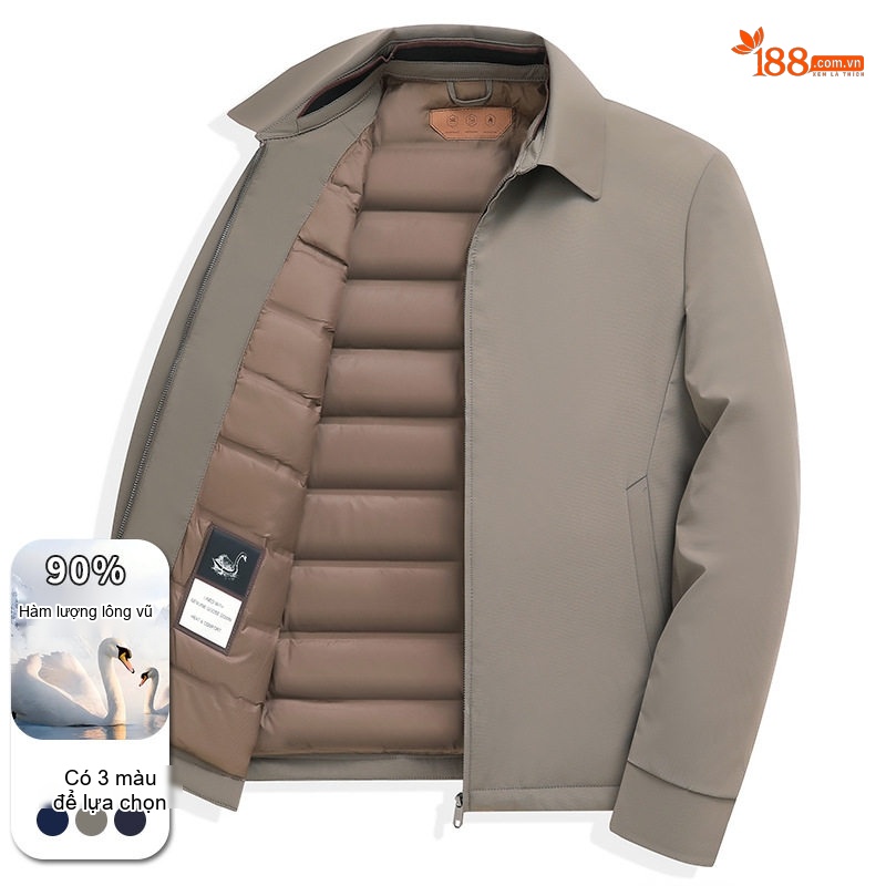 Áo Khoác Phao Nam Lông Vũ 90% Mới Giữ Ấm Phong Cách Doanh Nhân Màu Xanh Navy, Đen, Xám