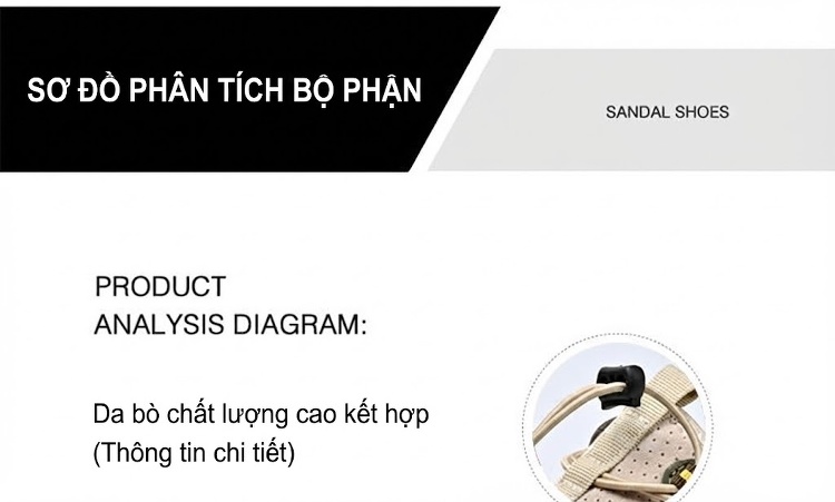 Sandal Nam Bít Mũi Dây Rút Thể Thao Leo Núi Chống Trượt Thoáng Khí Đế Cao 3cm chi tiết 11