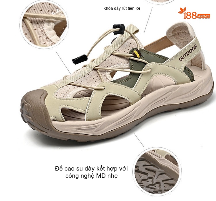 Sandal Nam Bít Mũi Dây Rút Thể Thao Leo Núi Chống Trượt Thoáng Khí Đế Cao 3cm chi tiết 12