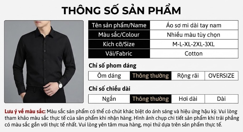Áo Sơ Mi Tay Dài Nam Cotton Dáng Rộng Phong Cách Công Sở Màu Nâu, Xanh Rêu, Be, Đen chi tiết 5