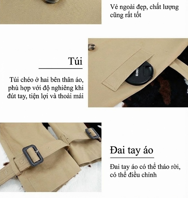 Áo Khoác Mangto Nữ Dáng Vừa Phong Cách Anh Quốc Màu Be chi tiết 13