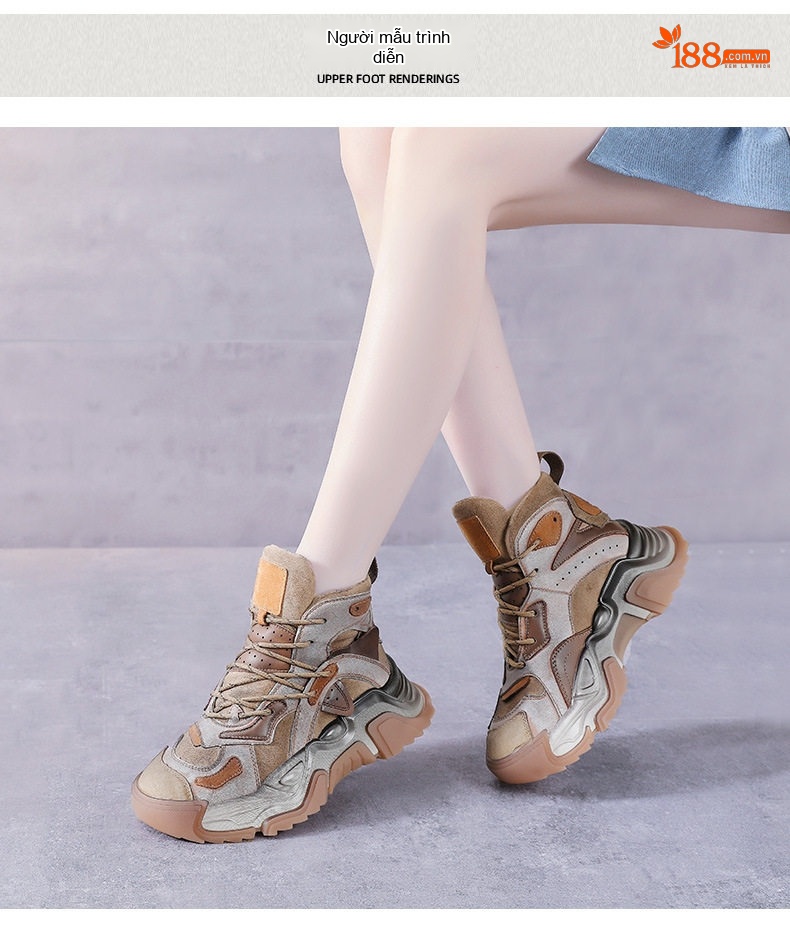 Giày Cao Cổ Nữ Da Bò Đế Dày Phong Cách Ulzzang Chiều Cao Đế Khoảng 5cm Màu Đen, Nâu chi tiết 10