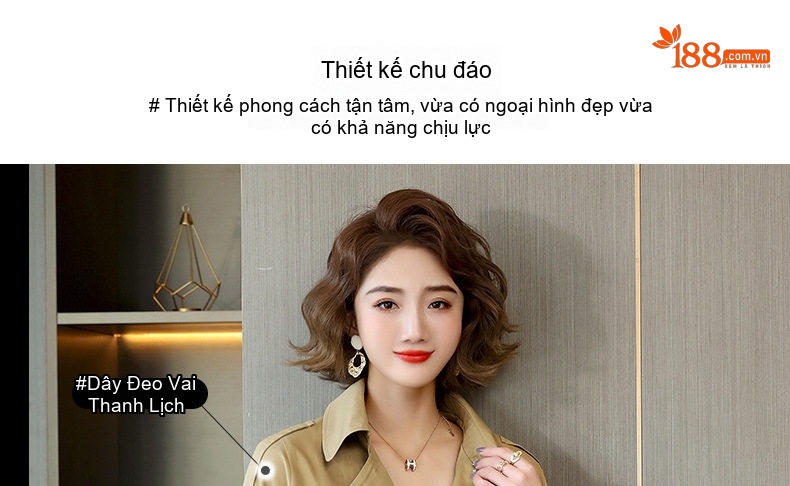 Áo Khoác Mangto Nữ Dáng Dài Hai Hàng Khuy Phong Cách Casual Màu Nâu kaki, Xanh dương, Đỏ chi tiết 3