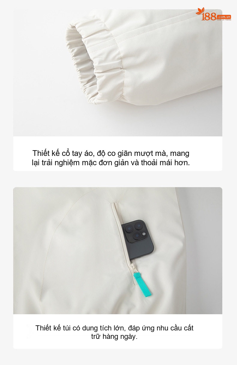 Áo Khoác Bông Lót Dày Cổ Trụ Có Logo Cotton Nam Nữ Unisex Màu Trắng, Đen, Vàng, Hồng chi tiết 18