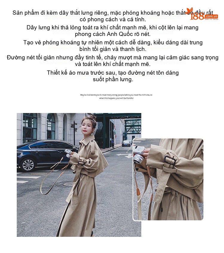 Áo Khoác Trench Coat Nữ Dáng Dài Phong Cách Hàn Quốc Màu Be chi tiết 5
