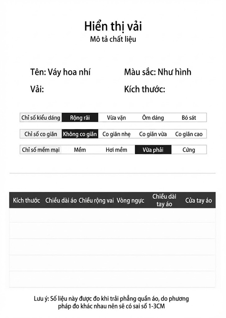 Váy liền thân Nữ Họa Tiết Hoa Nhỏ Cổ Tròn Tay Bồng Chất Liệu Vải Gân Màu Vàng chi tiết 3