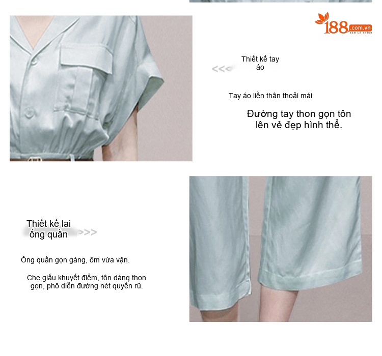 Jumpsuit Nữ Tay Ngắn Cổ chữ Vest Dáng Suông Chiết Eo Thanh Lịch Màu Xanh chi tiết 7