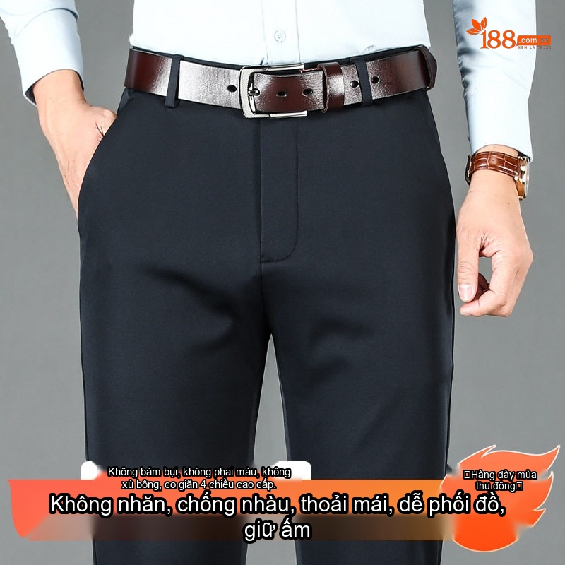 Quần Tây Nam Ống Đứng Dáng Ôm Vừa Vặn Lưng Cao Màu Đen