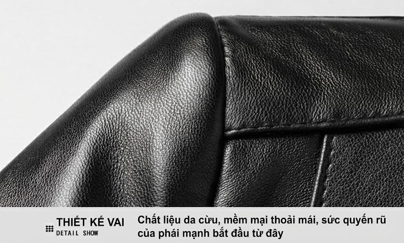 Áo Khoác Da Cừu Nam Trung Niên Cổ Trụ Dáng Ôm Màu Đen chi tiết 6