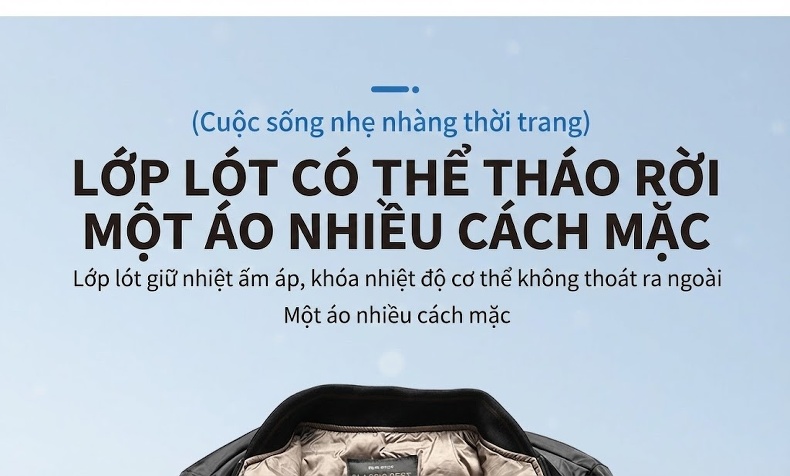 Áo Khoác Phao Nam Trung Niên Chất Liệu Milk Silk Lót Lông Vũ Trắng 85/15 Màu Xanh Navy chi tiết 5