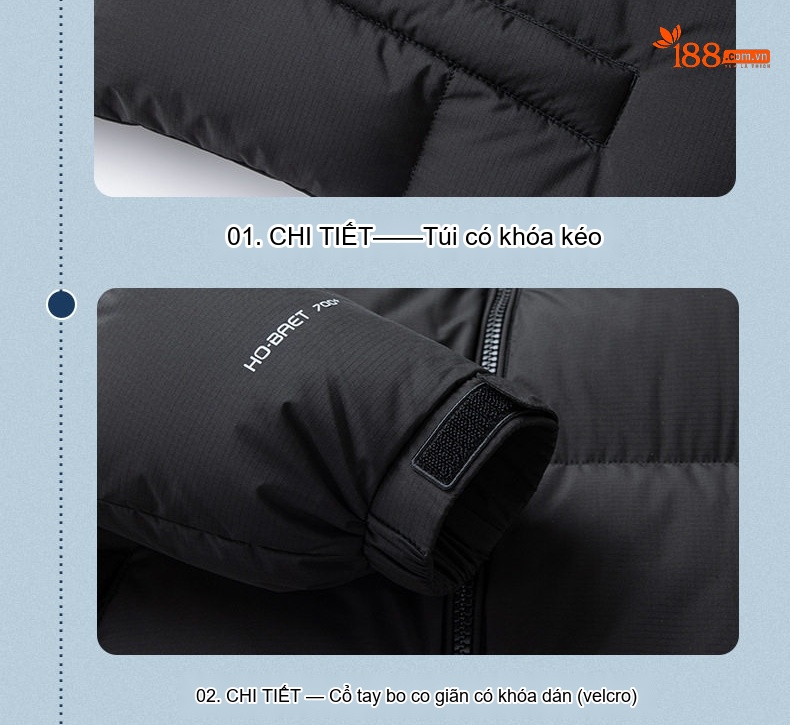 Áo Khoác Phao Nam Ba Lớp Chống Thấm Nước Mũ Rời Siêu Ấm chi tiết 17