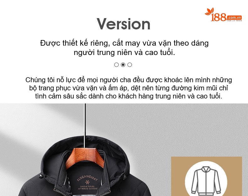 Áo Khoác Bông Nam Có Mũ Trùm Đầu Cotton Lót Lụa Tằm Ngắn Tay Giữ Ấm Màu Đen, Xanh Navy chi tiết 3