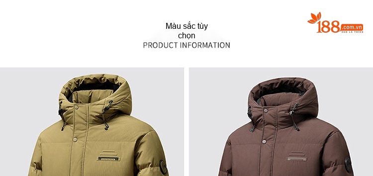 Áo Khoác Phao Nam Lông Vịt Trắng 90% Dày Dặn Có Mũ Trùm Đầu Màu Đen, Vàng, Nâu, Cam chi tiết 10