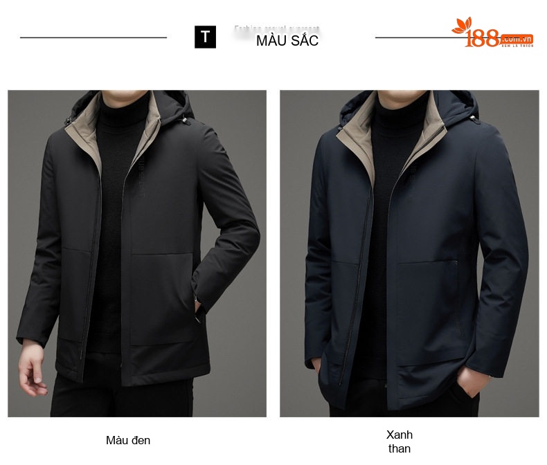 Áo Khoác Phao Nam Milk Silk 90% Lông Ngỗng Xám Mỏng Nhẹ Có Mũ Màu Xanh Navy chi tiết 13