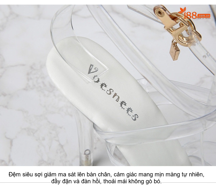 Giày Sandal Cao Gót Nữ Quai Trong Suốt Gót Cao 11cm Màu Đen, Trắng, Đỏ, Hồng... chi tiết 4