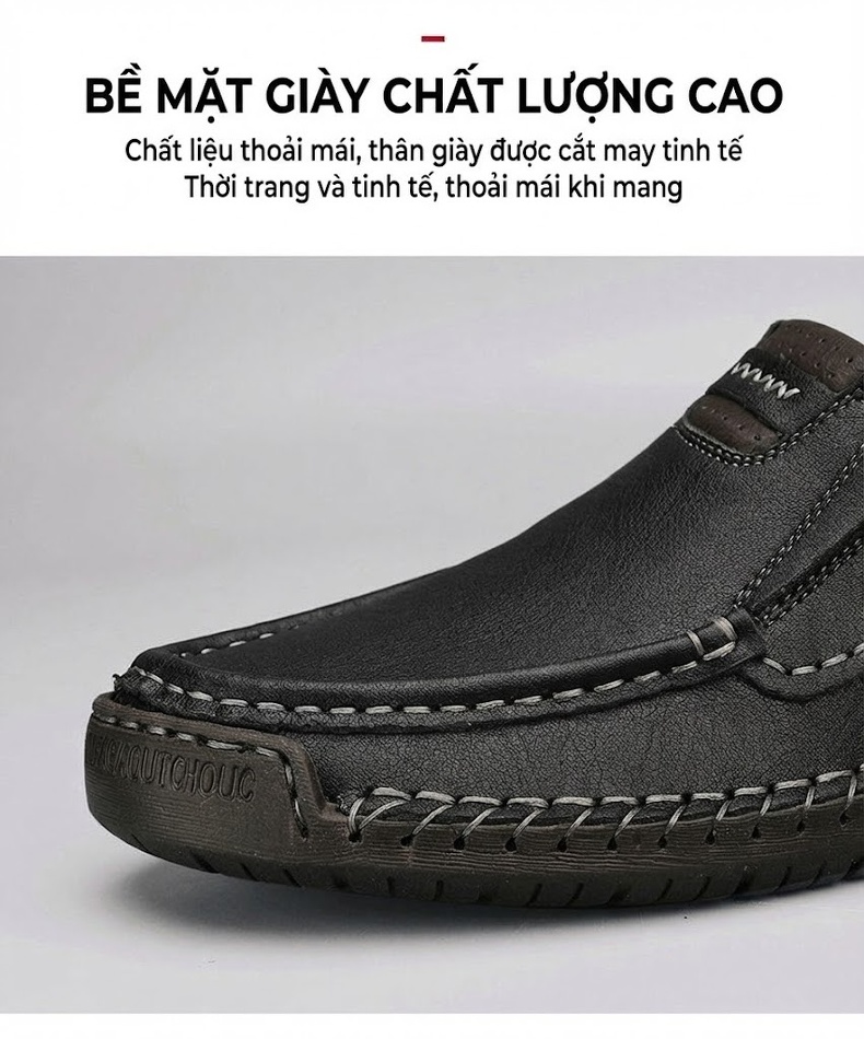 Giày Lười Nam Da Mờ May Thủ Công Thoải Mái Chiều Cao Đế Khoảng 2cm Màu Nâu, Đen, Xám, Vàng chi tiết 4
