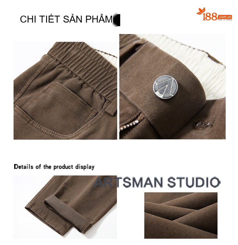 Quần Âu Nam Ống Rộng Phong Cách Retro Màu Nâu, Đen chi tiết 3