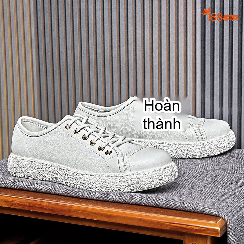 Giày Thể Thao Buộc Dây Nam Da Thật Chiều Cao Đế Khoảng 3cm Màu Trắng, Nâu, Đen