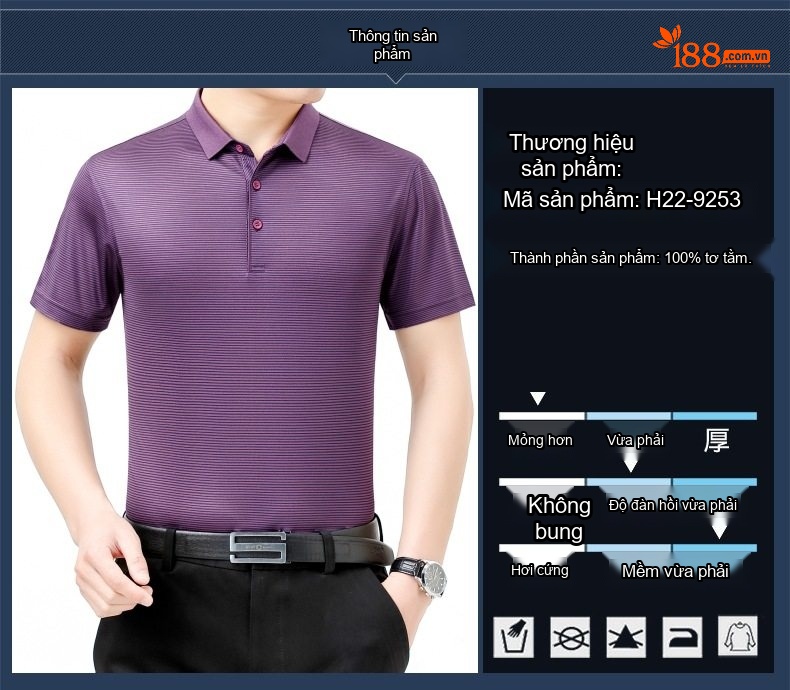 Áo Thun Polo Nam Lụa Tơ Tằm Cộc Tay Phong Cách Doanh Nhân Màu Tím, Xanh Dương, Xanh... chi tiết 3