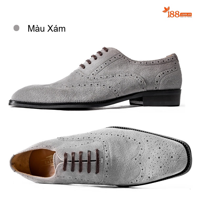 Giày Tây Buộc Dây Nam Da Mờ Chiều Cao Đế Khoảng 3cm Màu Đen, Nâu, Xám, Tím chi tiết 16