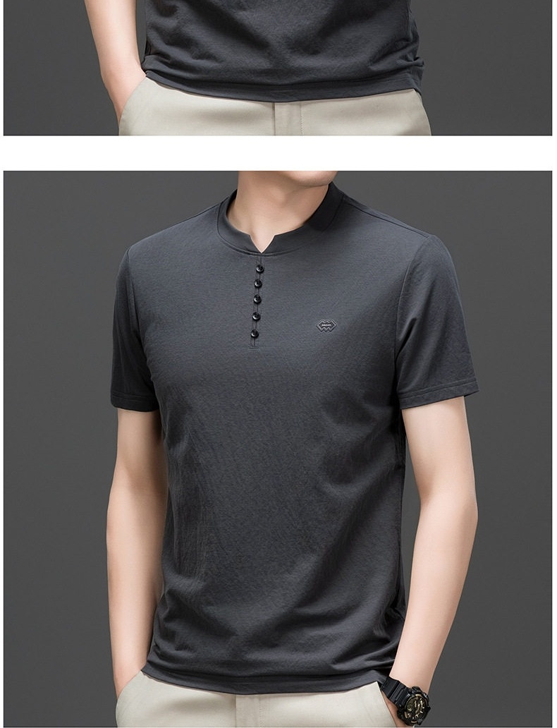 Áo Thun Polo Nam Tay Ngắn Cổ Tròn Màu Xanh, Trắng, Xám, Nâu chi tiết 5