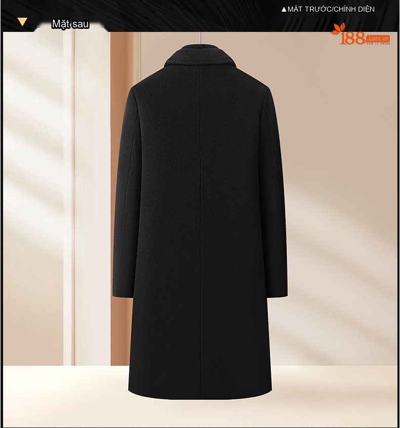 Áo Khoác Dạ Nam Dáng Dài Vừa Vặn Cổ chữ Vest Lông Cừu Dày Dặn Màu Đen, Nâu, Xám Xanh chi tiết 15