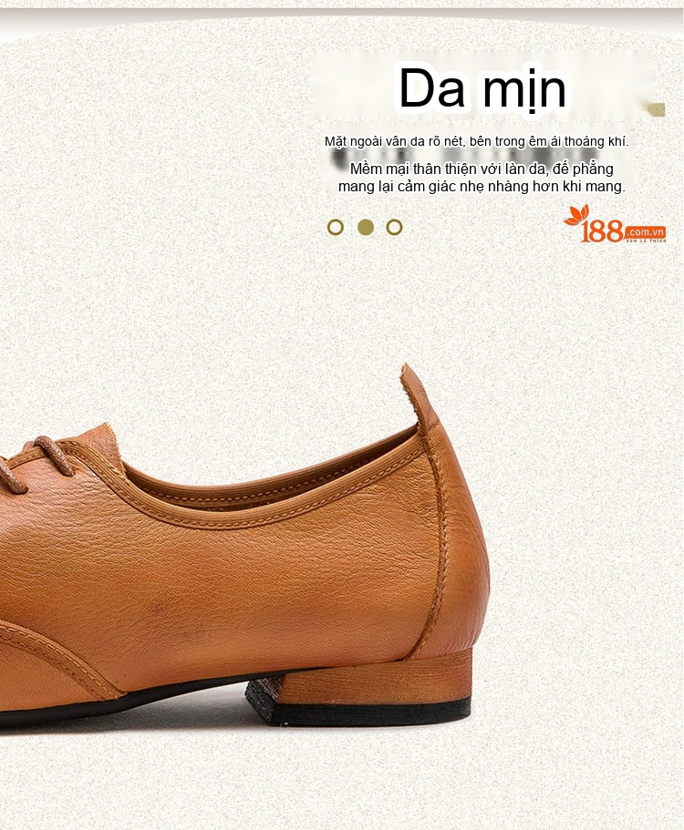 Giày Búp Bê Nữ Da Bò Mũi Nhọn Buộc Dây Chiều Cao Đế Khoảng 1cm Màu Nâu, Vàng chi tiết 4