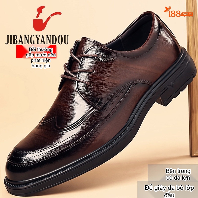 Giày Tây Đầu Tròn Nam Da Bò Chiều Cao Đế Khoảng 3cm Màu Đen, Nâu chi tiết 13