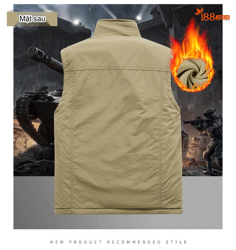 Áo Gilet Nam Hai Mặt Mặc Áo Khoác Ngoài Nhiều Túi Lông Cừu chi tiết 7